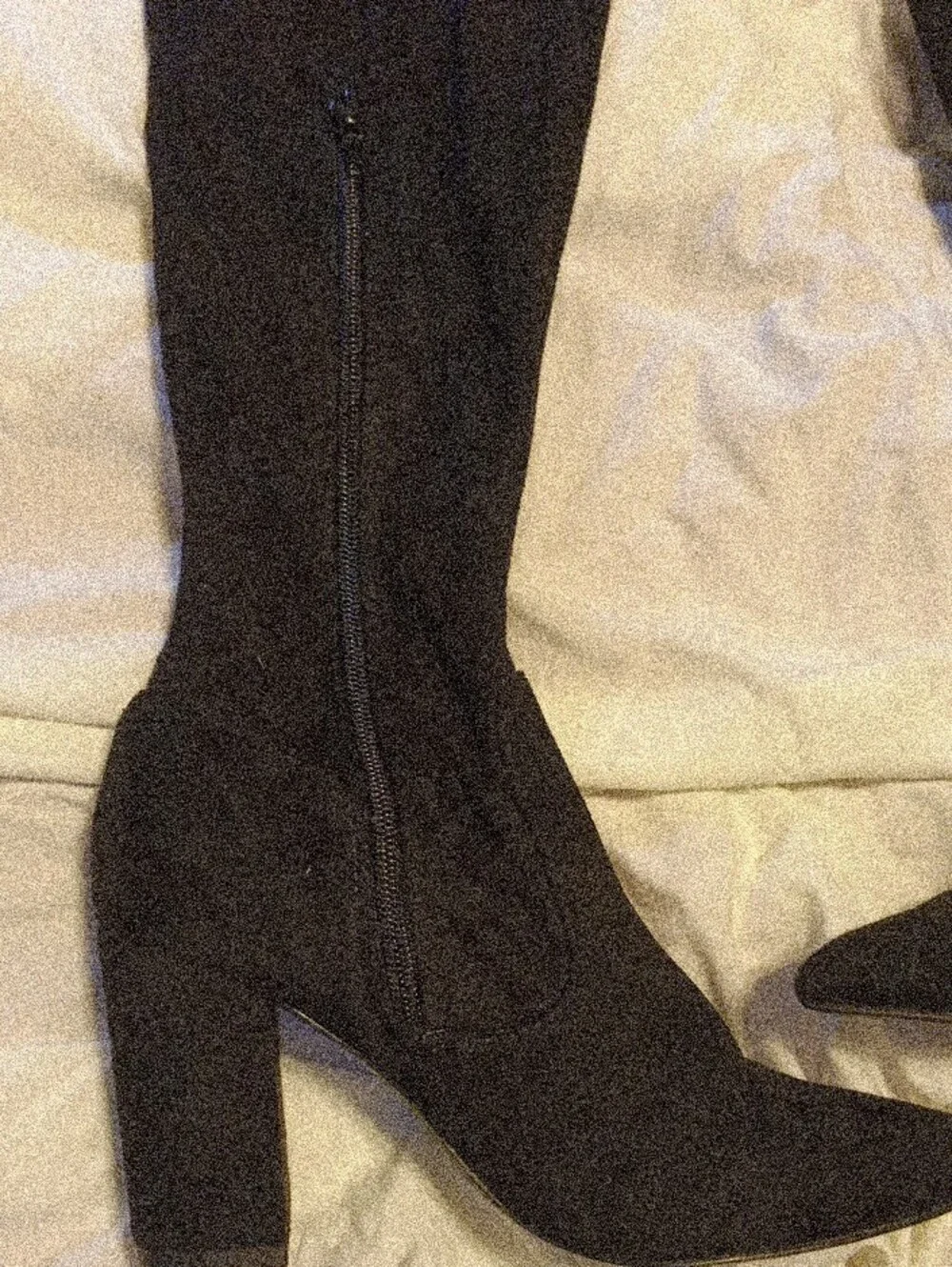 Tall Black Over-the-Knee Black Heel Boots with Back Tie